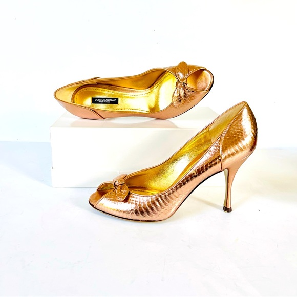 Dolce & Gabbana rose gold snakeskin print heels - Picture 2 of 14